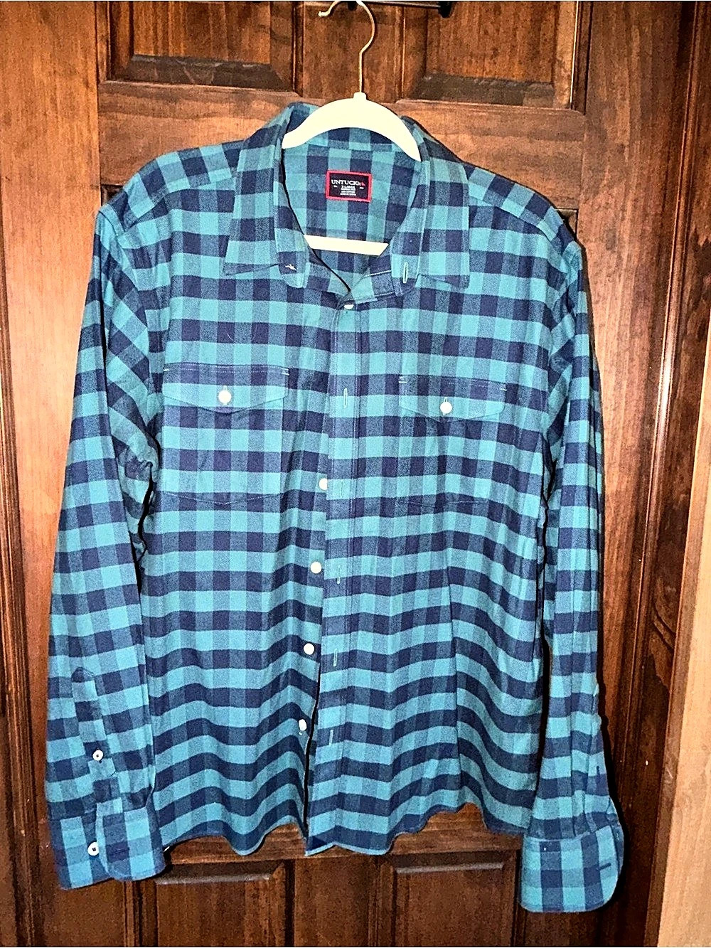 Untuckit Plaid Button Down Shirt Blue & Green XL